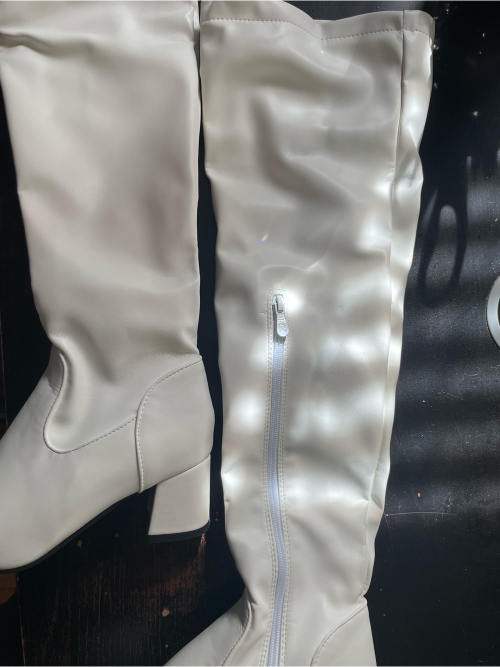 White Over-The-Knee Block Heel Boots